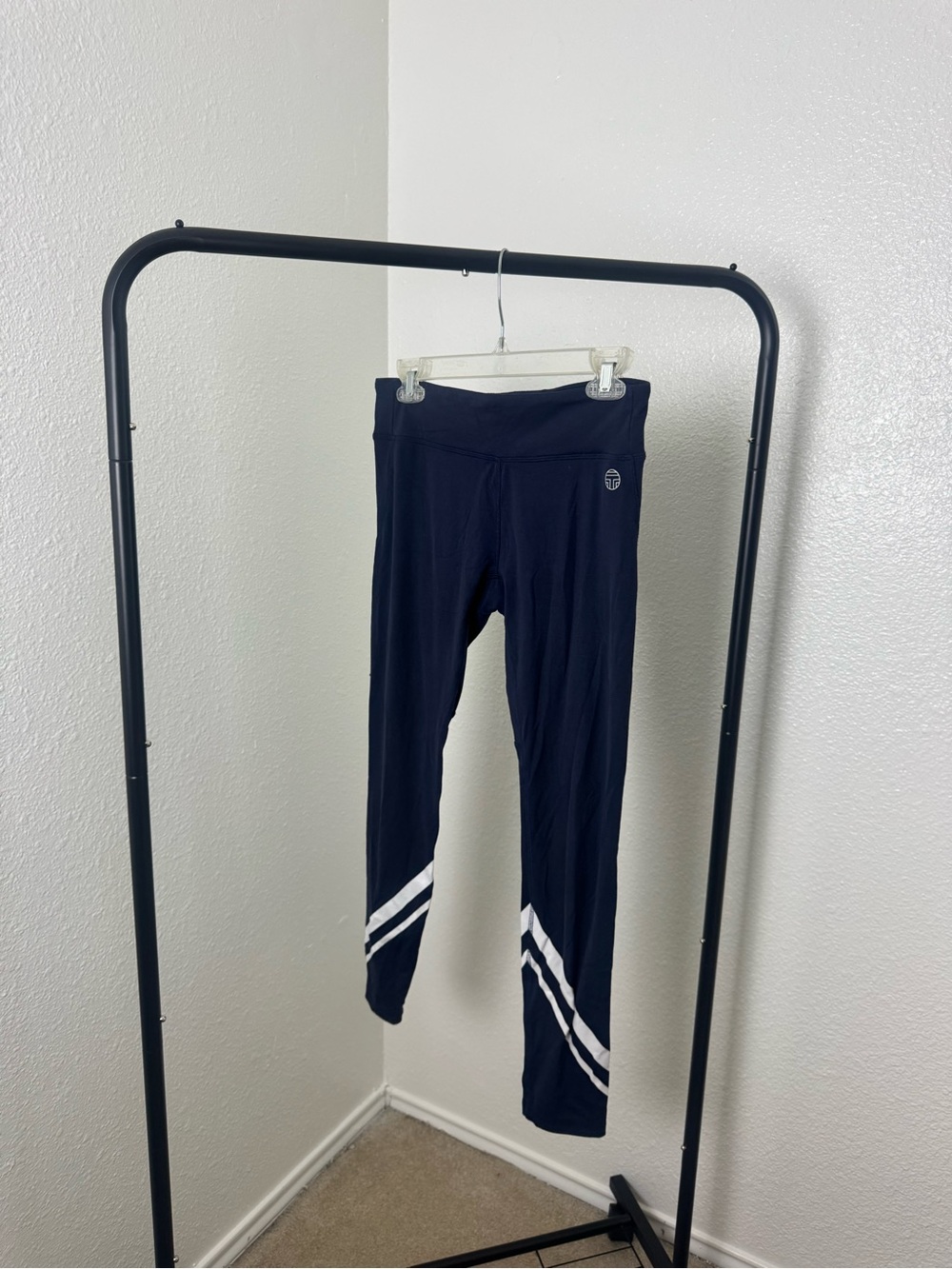 Tory Sport Navy Leggings with White Chevron Stripes